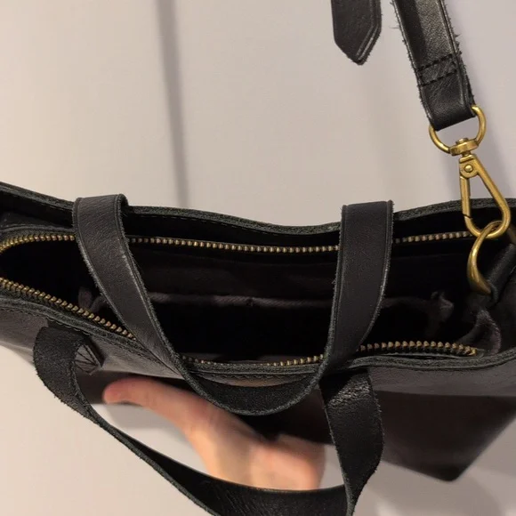 Madewell Black Leather Zip Top Transport Crossbody Tote - Picture 3 of 6